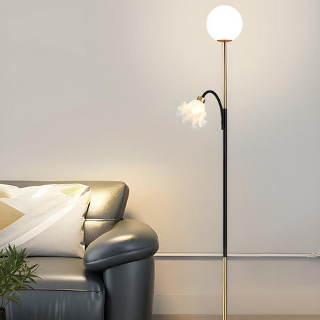 2-Light Globe and Floral Shade Modern Floor Lamp Image - 1