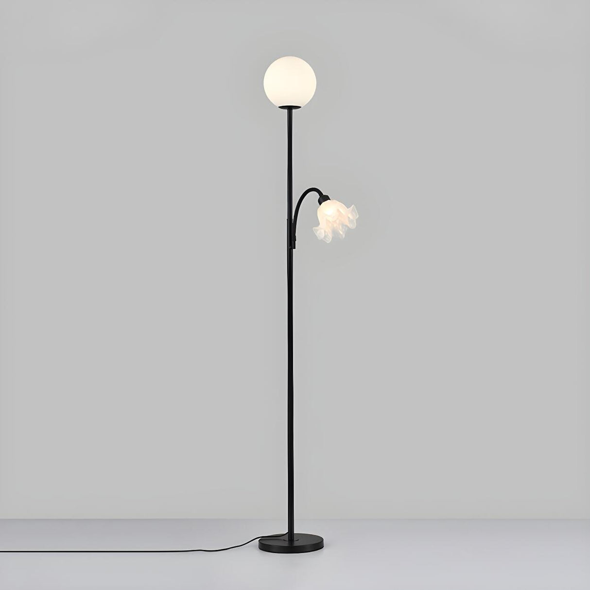 2-Light Globe and Floral Shade Modern Floor Lamp Image - 13