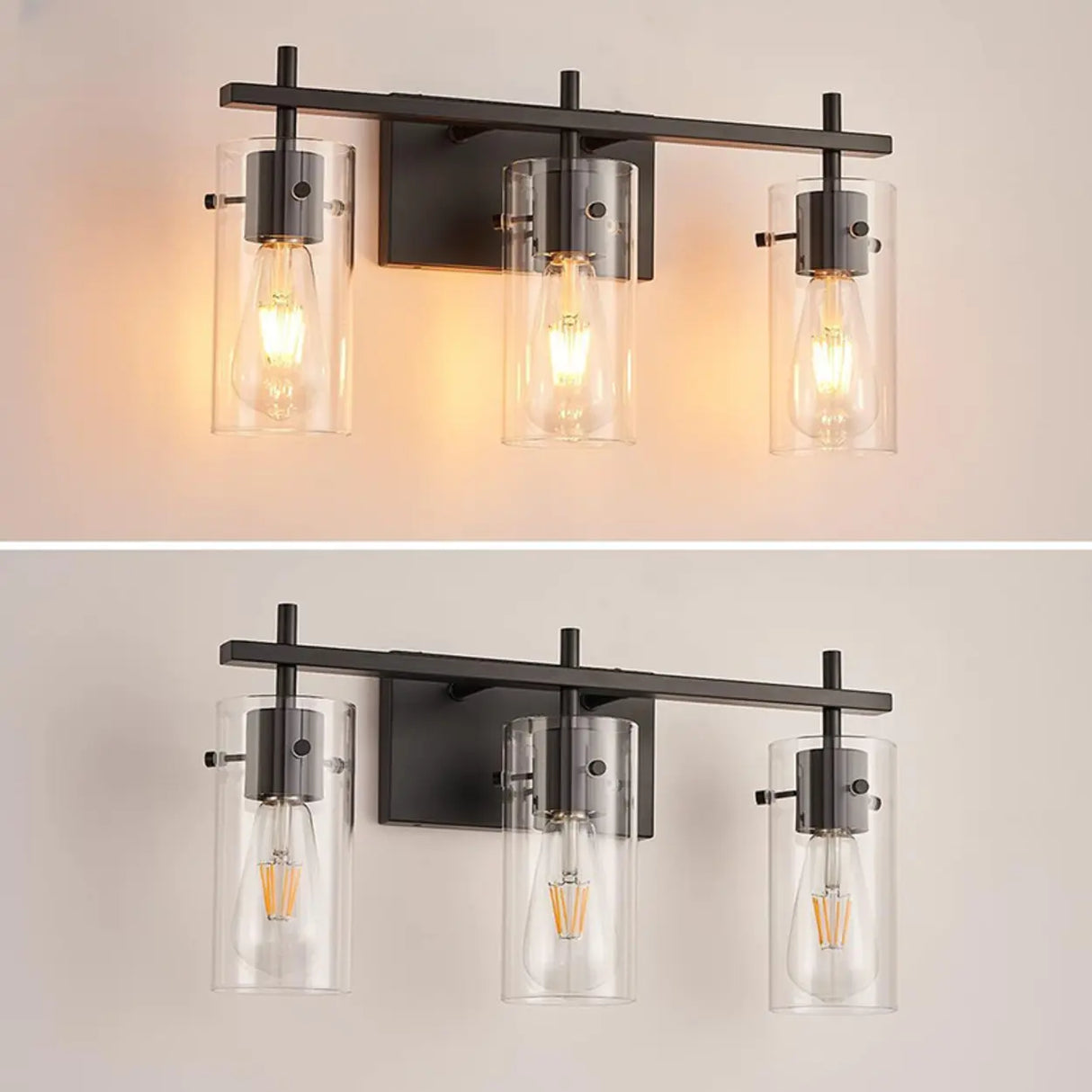 2-Light Industrial Cylinder Glass Black Vanity Lights Image - 10