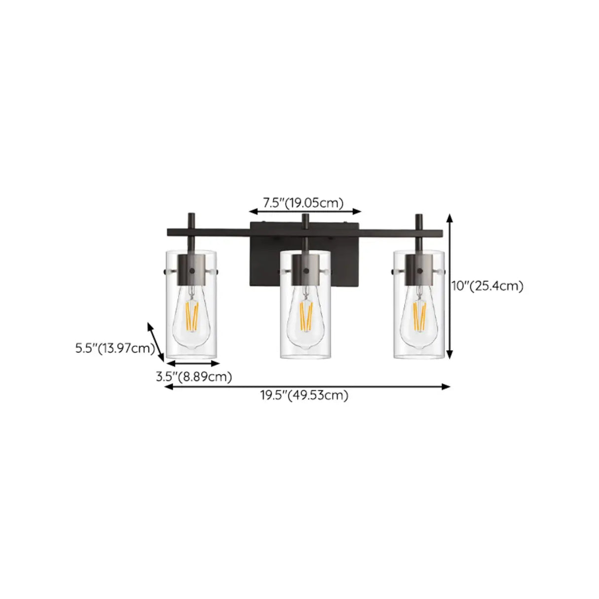 2-Light Industrial Cylinder Glass Black Vanity Lights Image - 14