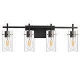 2-Light Industrial Cylinder Glass Black Vanity Lights Image - 5