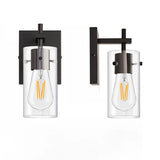 2-Light Industrial Cylinder Glass Black Vanity Lights Image - 7