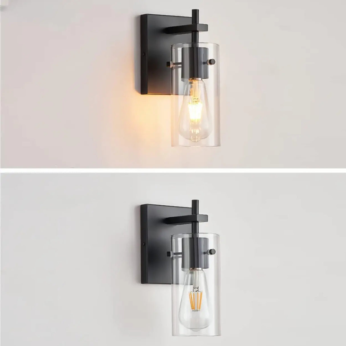 2-Light Industrial Cylinder Glass Black Vanity Lights Image - 8