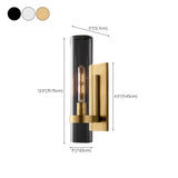 2-Light Modern Brass Cylinder Metal Vanity Sconce #size