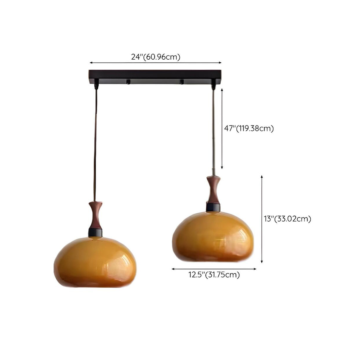 2-Light Modern Brown Dome LED Island Pendant Light 