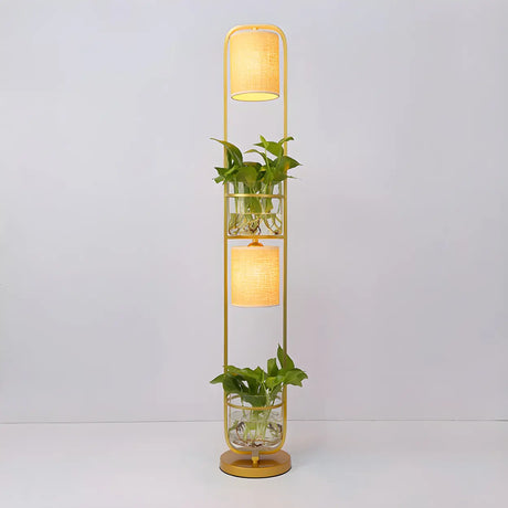 2-Light Modern Cylindrical Glass Planter Floor Lamp Image - 2