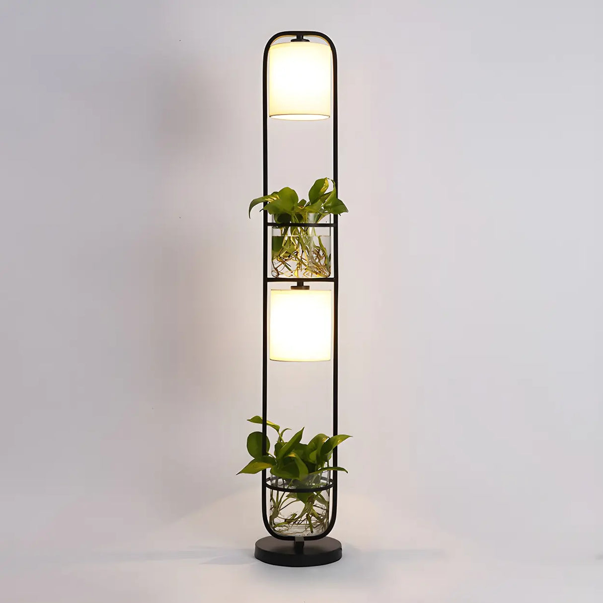 2-Light Modern Cylindrical Glass Planter Floor Lamp Image - 3