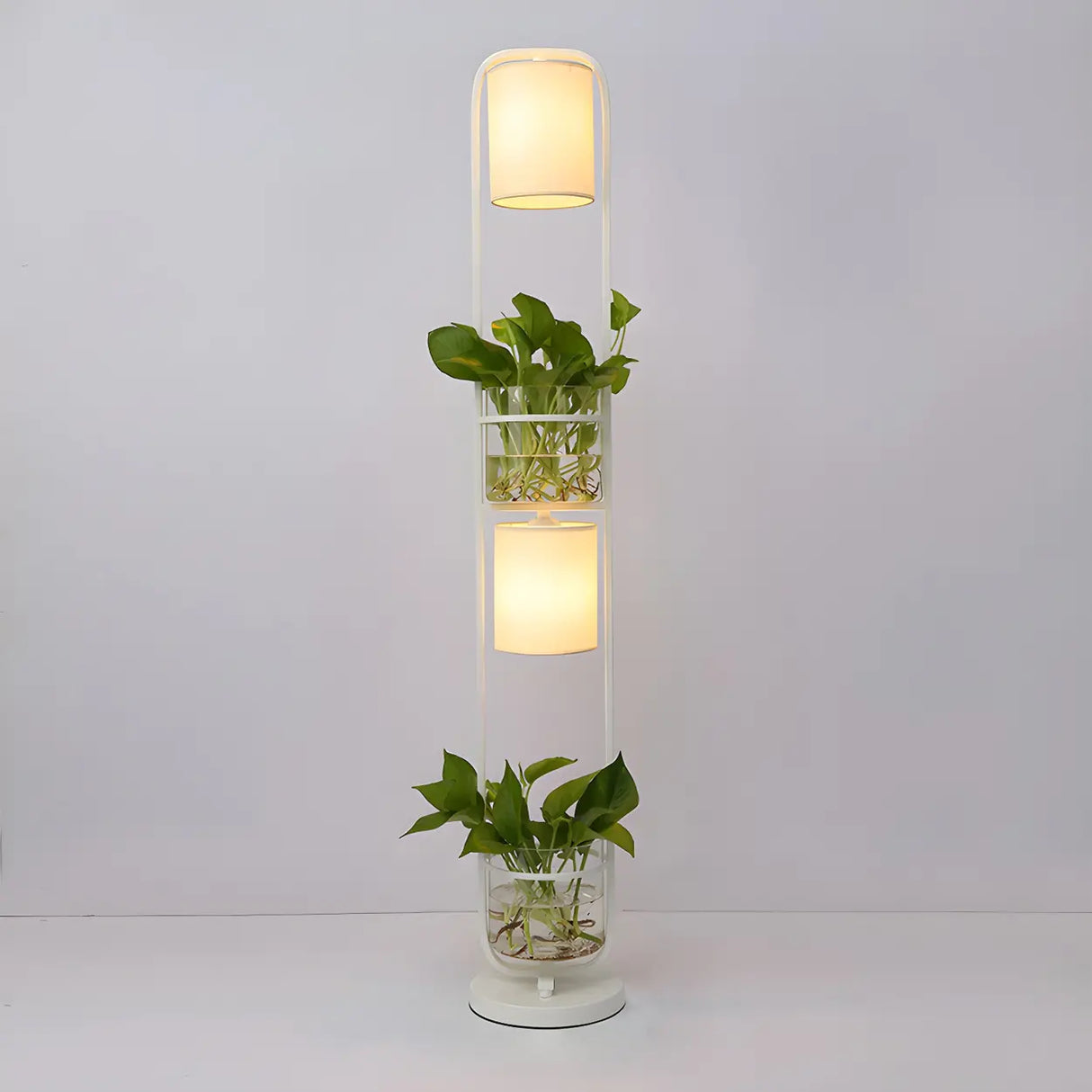 2-Light Modern Cylindrical Glass Planter Floor Lamp Image - 5