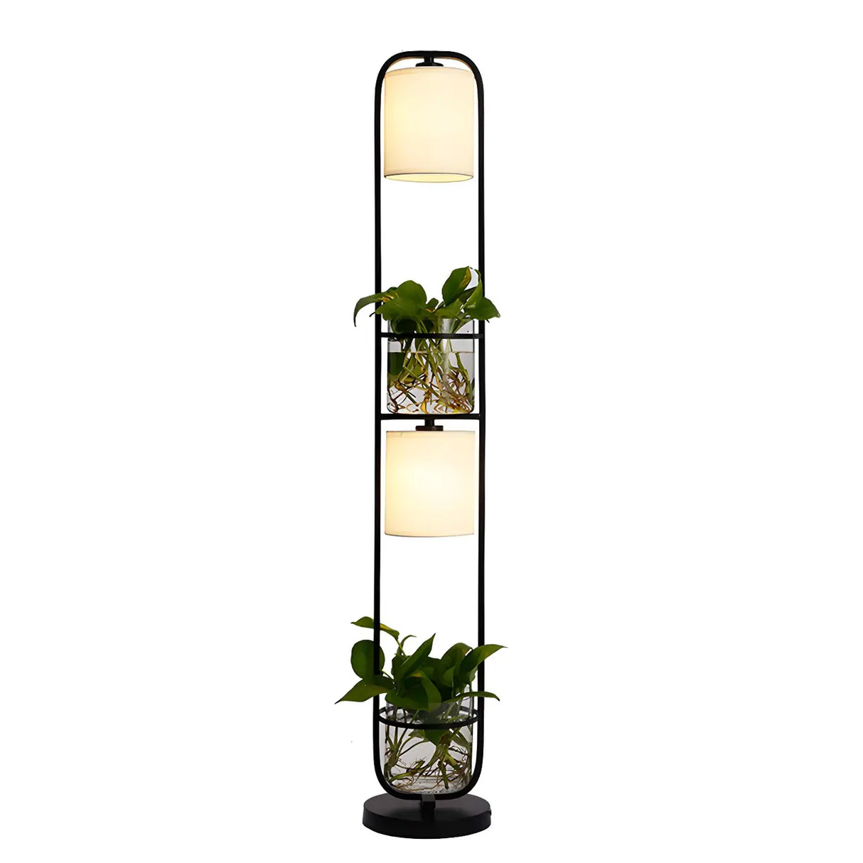 2-Light Modern Cylindrical Glass Planter Floor Lamp Image - 8