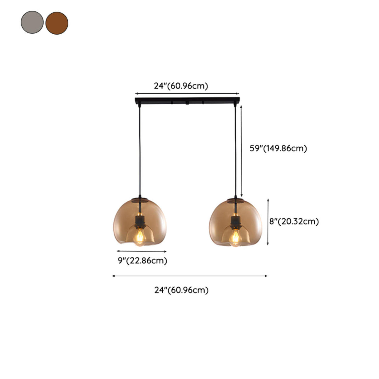 2-Light Modern Globe Adjustable Island Pendant Light 