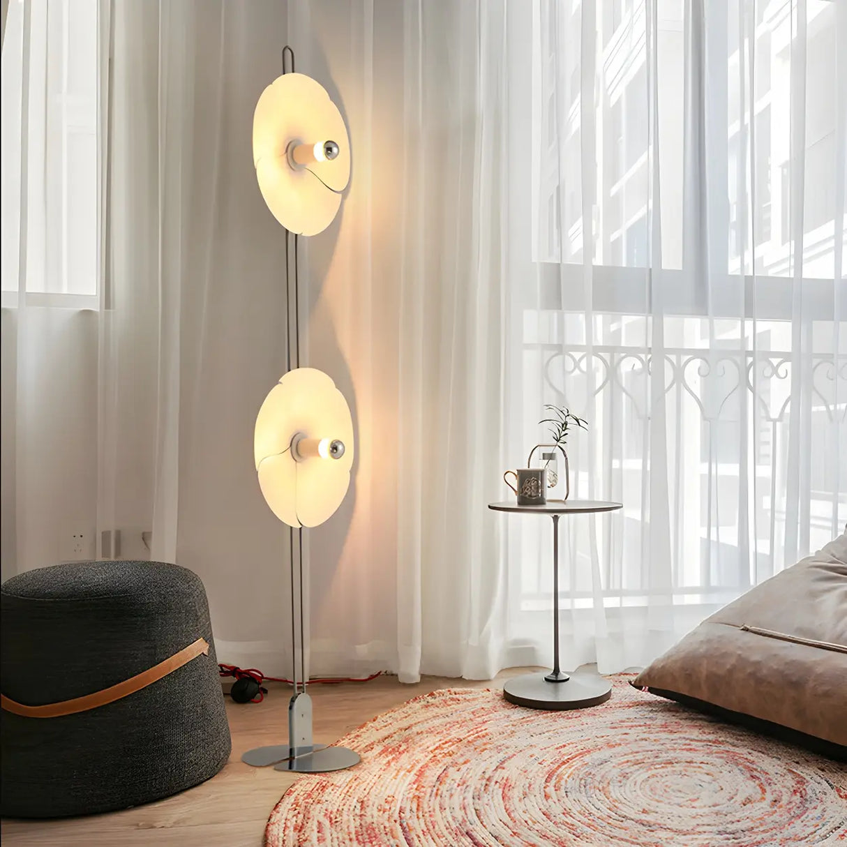 2-Light Modern Silver Flower-Shaped LED Floor Lamp Image - 5