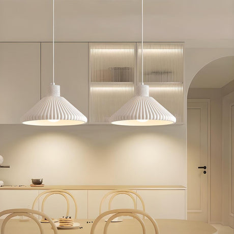 2-Light Modern White Ribbed Cone Island Pendant Light Image - 1