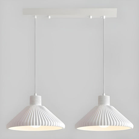 2-Light Modern White Ribbed Cone Island Pendant Light Image - 2