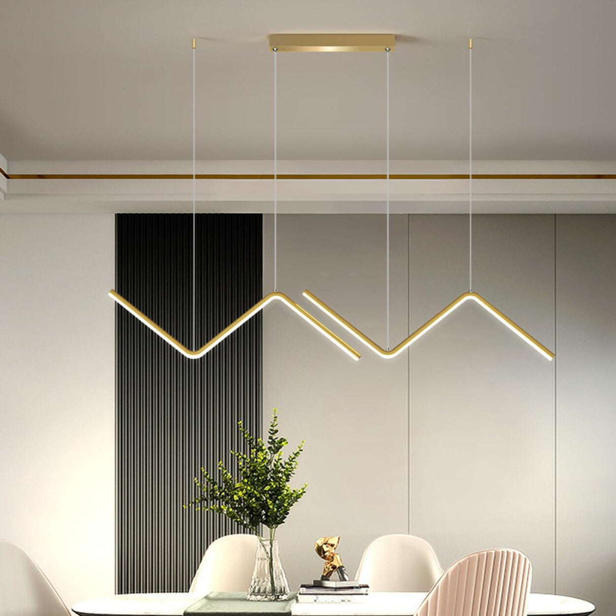 2-Light Modern Zigzag LED Gold Island Pendant Light Image - 1