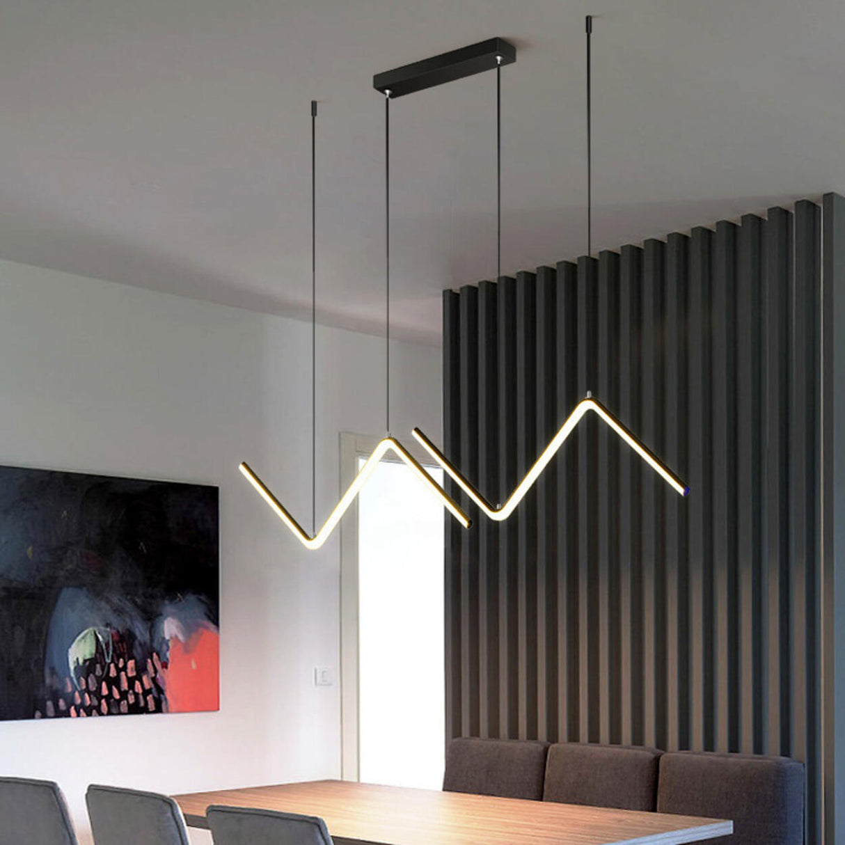 2-Light Modern Zigzag LED Gold Island Pendant Light Image - 3