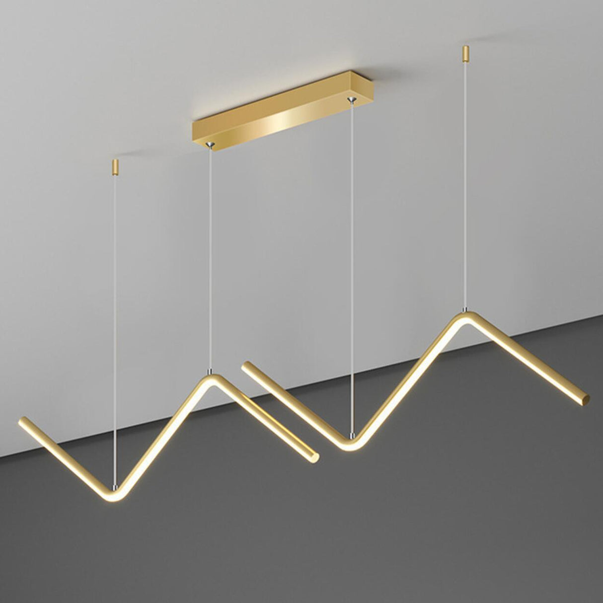 2-Light Modern Zigzag LED Gold Island Pendant Light Image - 9