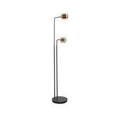 2-Light Nordic Black Cylinder Glass Reading Floor Lamp Image - 2