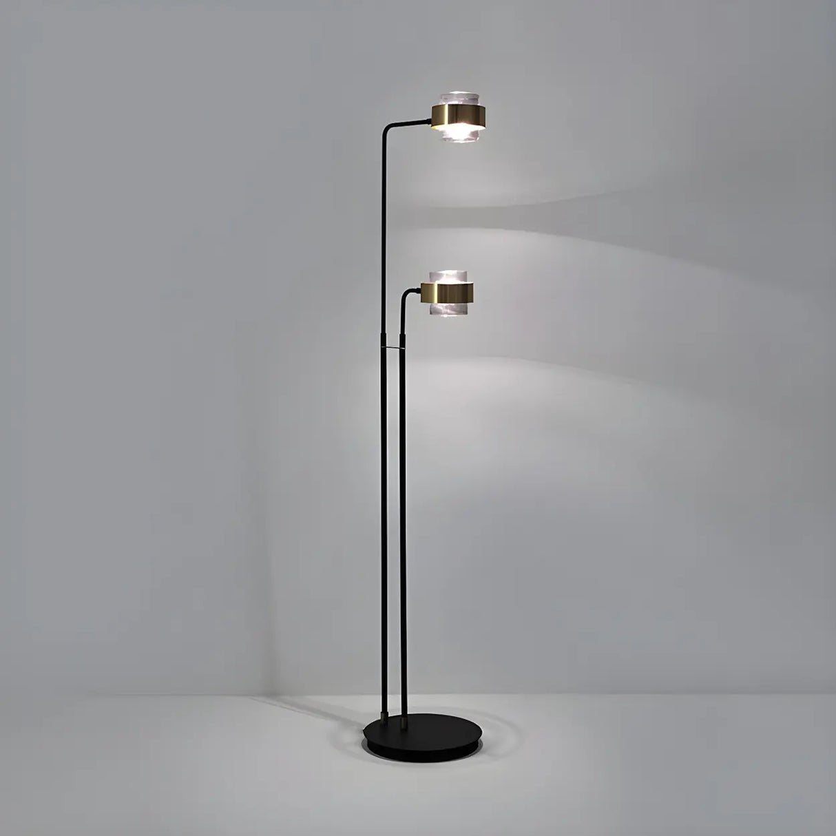 2-Light Nordic Black Cylinder Glass Reading Floor Lamp Image - 3