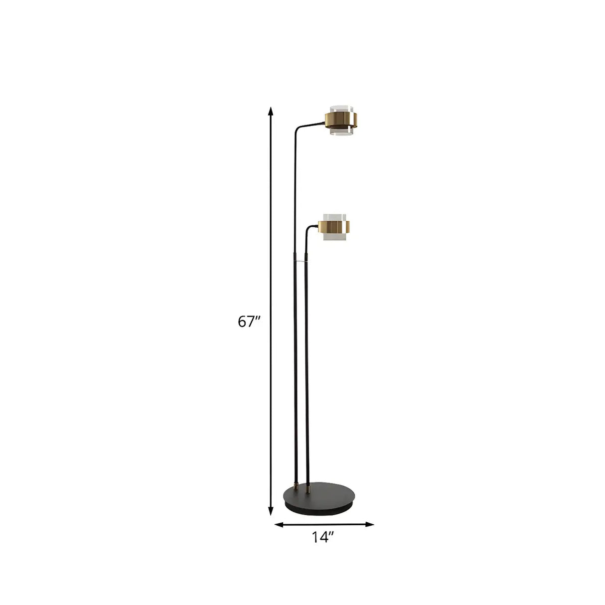 2-Light Nordic Black Cylinder Glass Reading Floor Lamp 