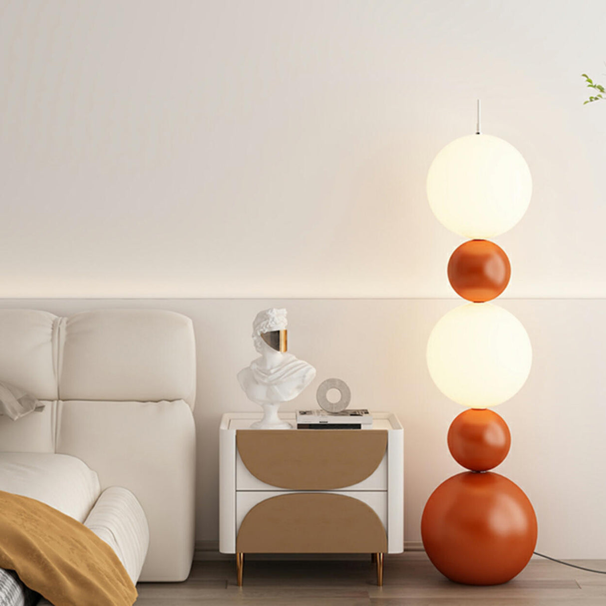 2-Light Scandinavian Gourd-Shaped Orange Floor Lamp Image - 1