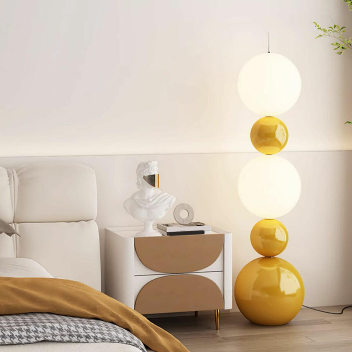 2-Light Scandinavian Gourd-Shaped Orange Floor Lamp Image - 13