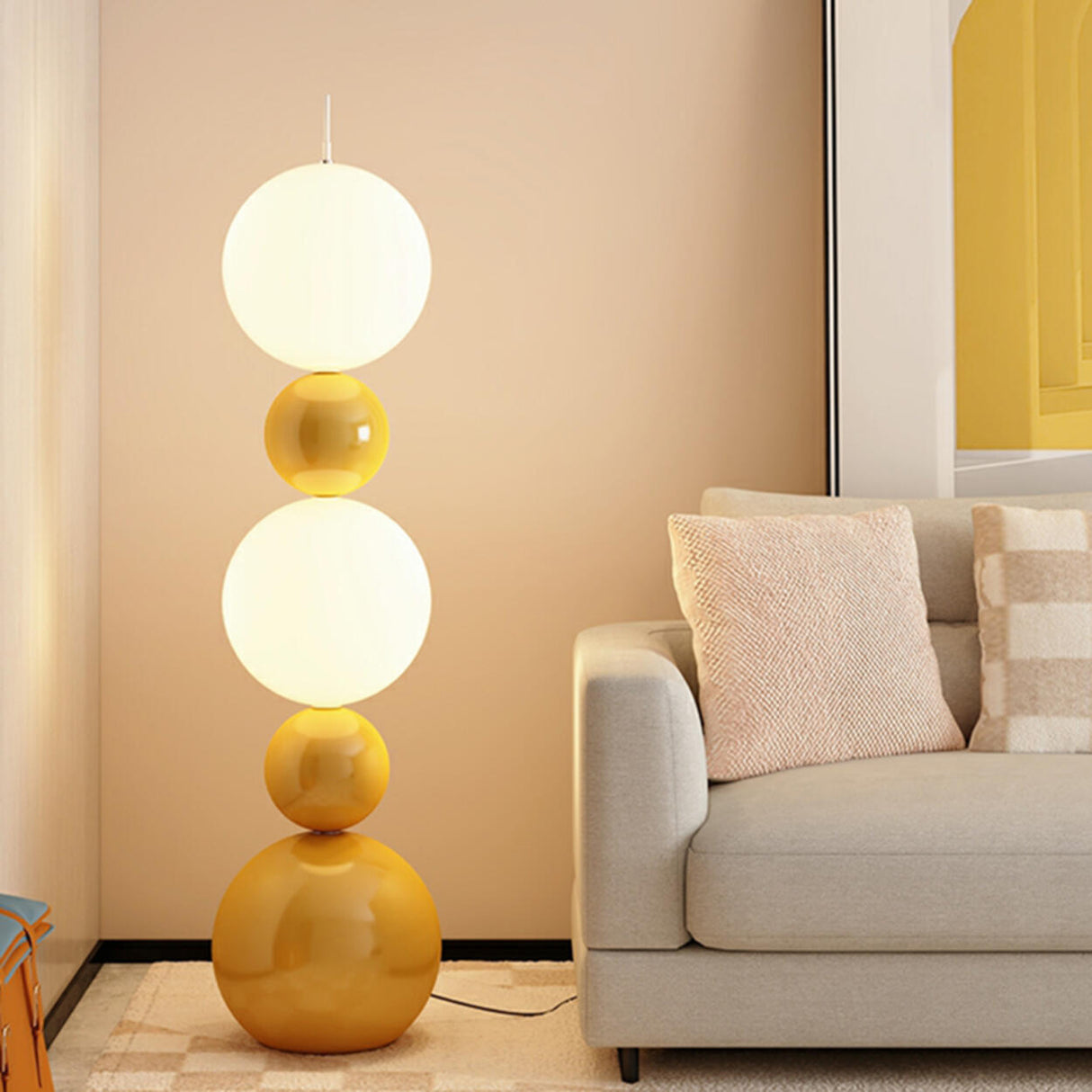 2-Light Scandinavian Gourd-Shaped Orange Floor Lamp Image - 4