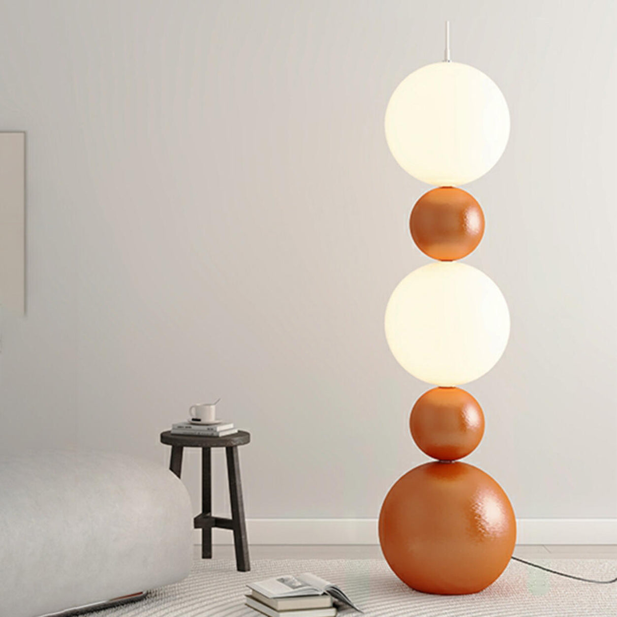 2-Light Scandinavian Gourd-Shaped Orange Floor Lamp Image - 8