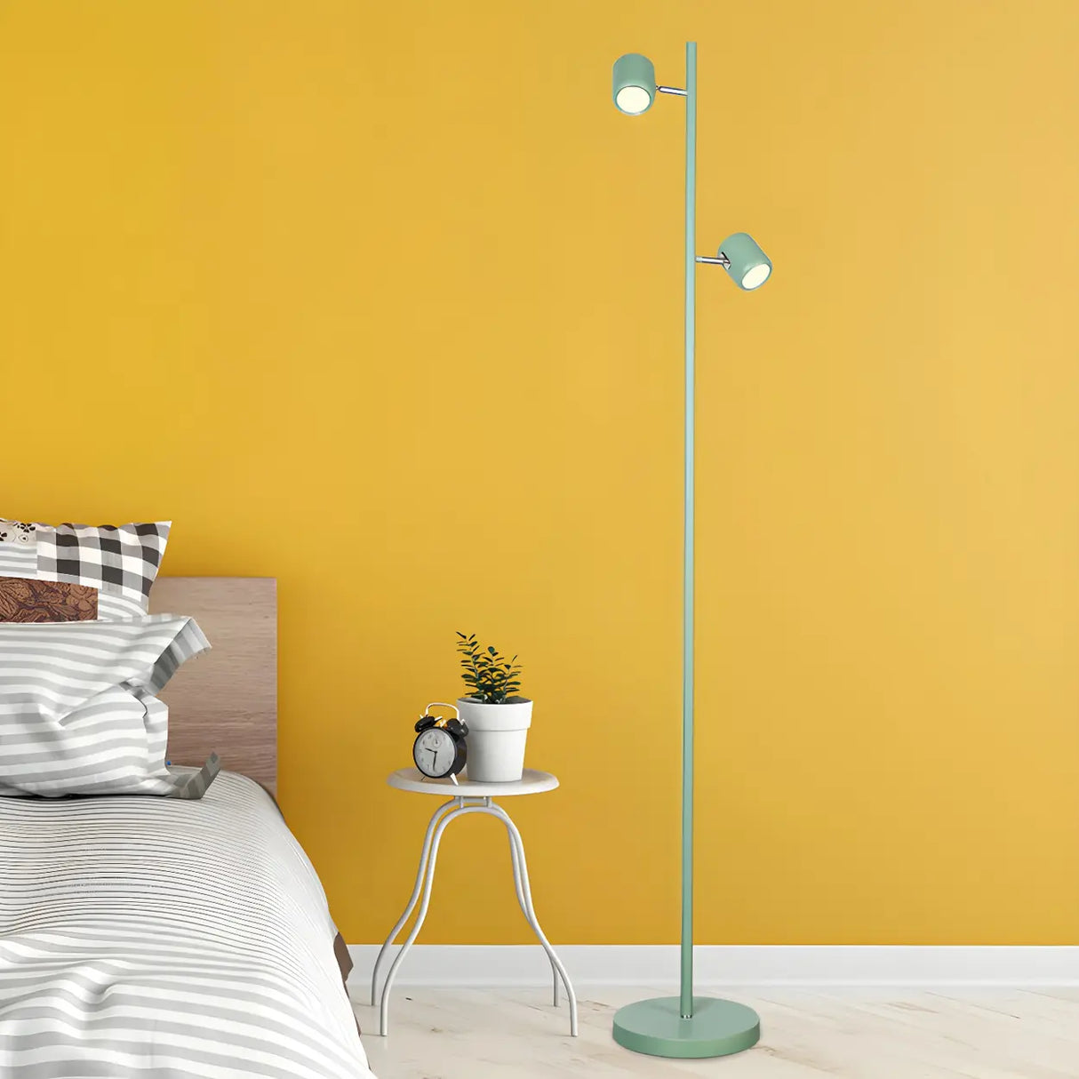 2-Light Yellow Cylinder Metal Adjustable Floor Lamp Image - 13