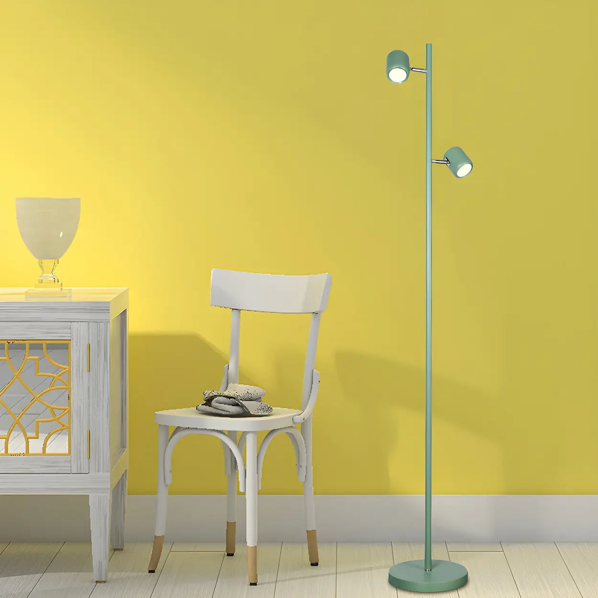 2-Light Yellow Cylinder Metal Adjustable Floor Lamp Image - 14