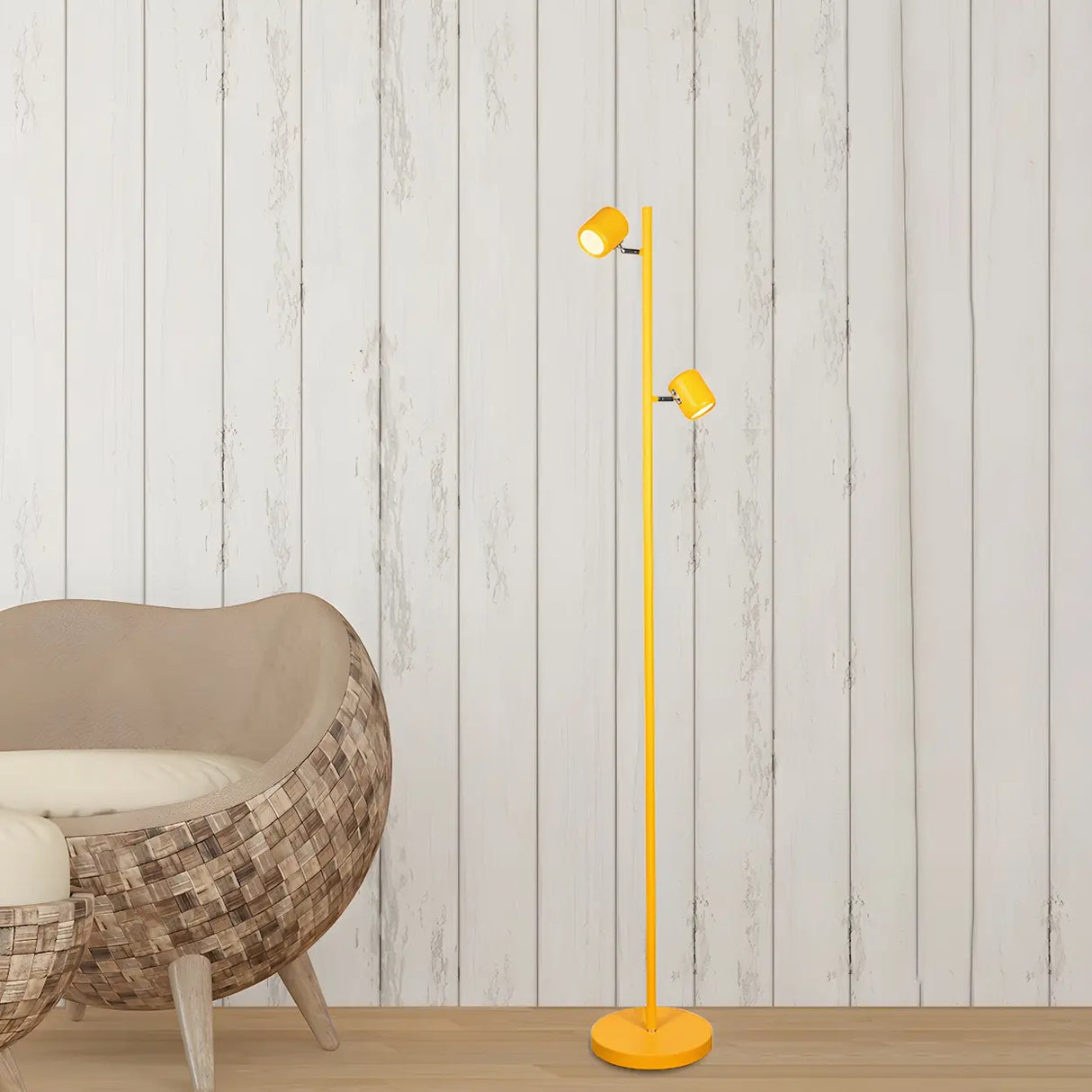 2-Light Yellow Cylinder Metal Adjustable Floor Lamp Image - 2