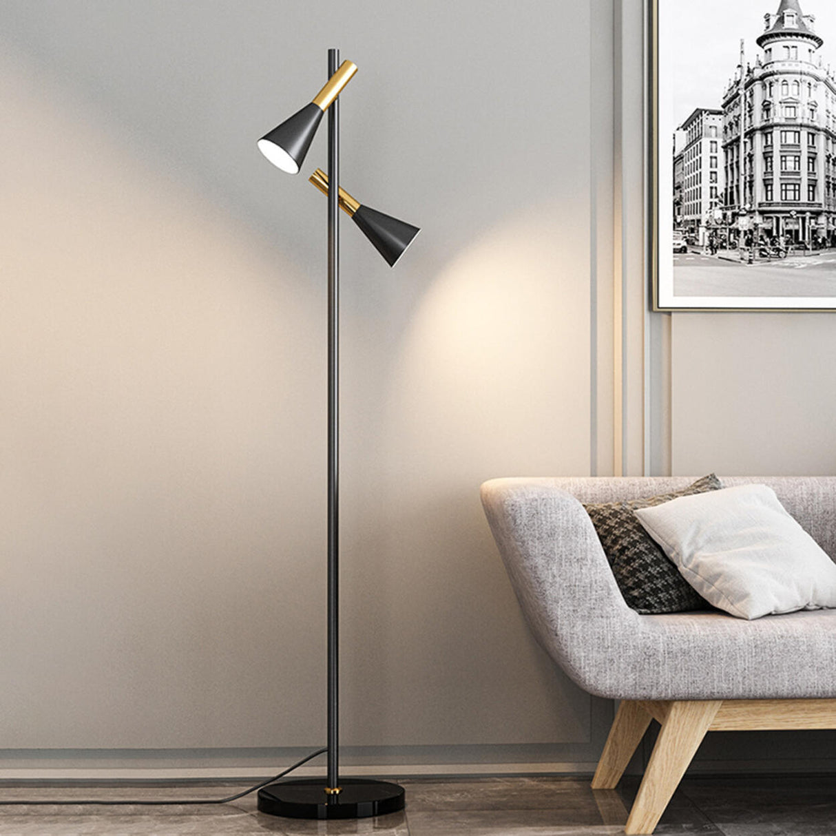 2 Lights Contemporary Cone Iron Metal Floor Lamp Image - 14