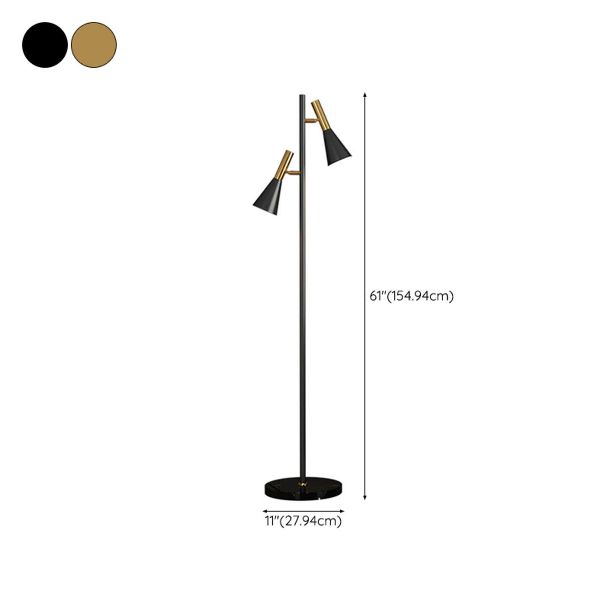 2 Lights Contemporary Cone Iron Metal Floor Lamp 