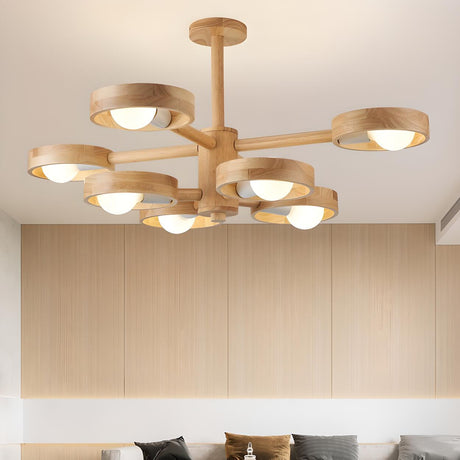 2 Tiers Modern Scandinavian Wooden Chandelier Image - 1