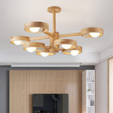 2 Tiers Modern Scandinavian Wooden Chandelier Image - 5