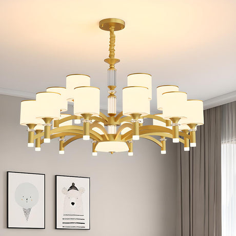 2 Tiers Modern White Fabric Jar Gold Chandelier Image - 1