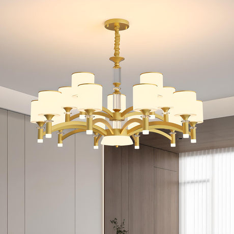 2 Tiers Modern White Fabric Jar Gold Chandelier Image - 2