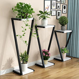 2 Tiers Modish Z-Shape Whit-Black Wood Floor Plant Stand Image - 1