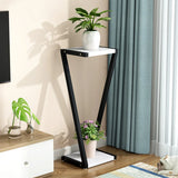 2 Tiers Modish Z-Shape Whit-Black Wood Floor Plant Stand Image - 15