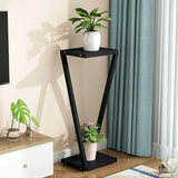 2 Tiers Modish Z-Shape Whit-Black Wood Floor Plant Stand Image - 16