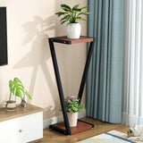 2 Tiers Modish Z-Shape Whit-Black Wood Floor Plant Stand Image - 17