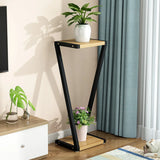 2 Tiers Modish Z-Shape Whit-Black Wood Floor Plant Stand Image - 18