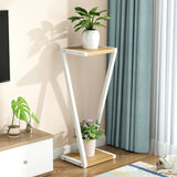 2 Tiers Modish Z-Shape Whit-Black Wood Floor Plant Stand Image - 22