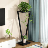 2 Tiers Modish Z-Shape Whit-Black Wood Floor Plant Stand Image - 23