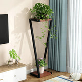 2 Tiers Modish Z-Shape Whit-Black Wood Floor Plant Stand Image - 25