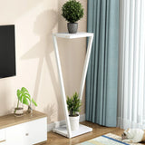 2 Tiers Modish Z-Shape Whit-Black Wood Floor Plant Stand Image - 27