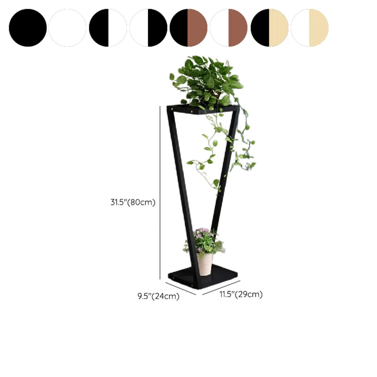 2 Tiers Modish Z-Shape Whit-Black Wood Floor Plant Stand 