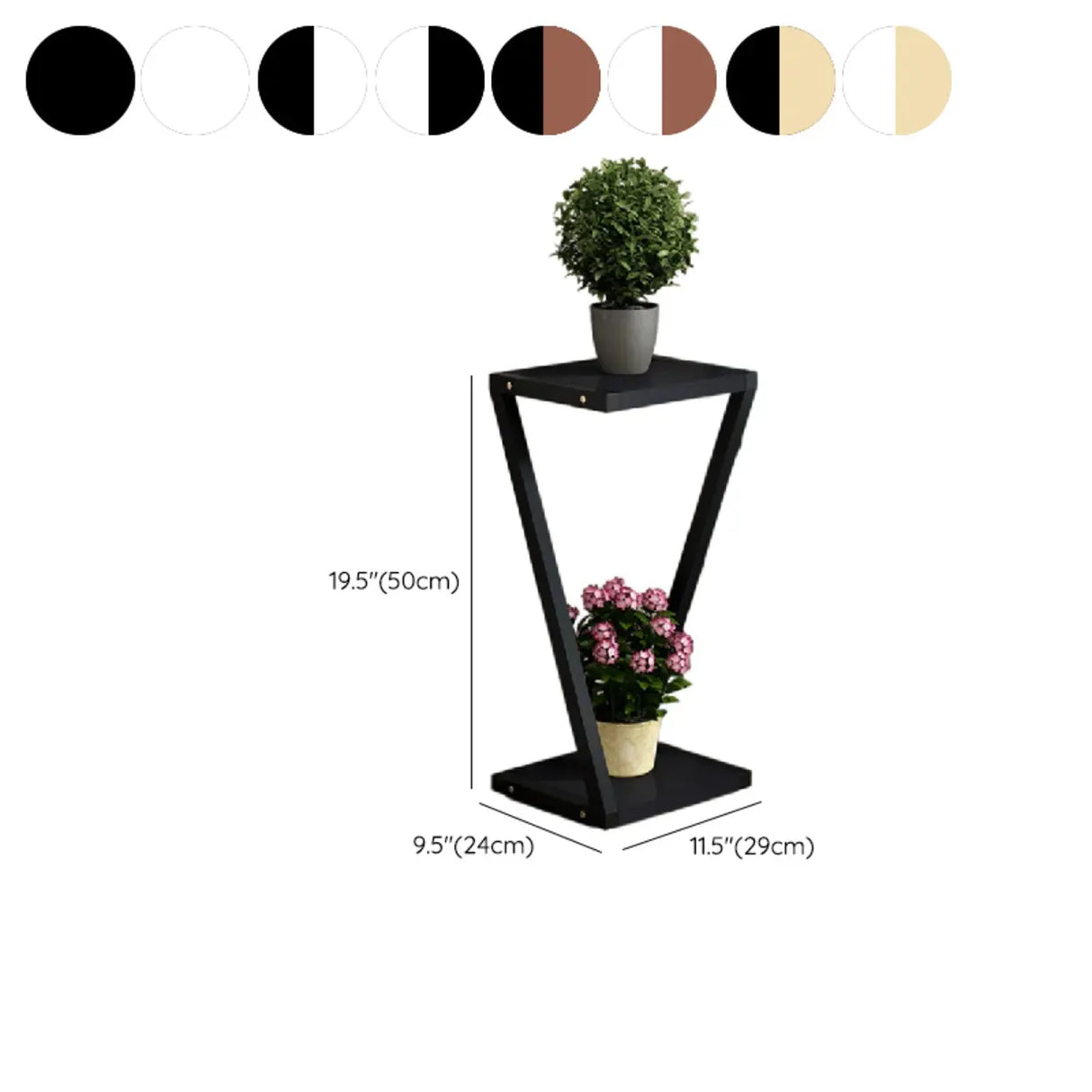 2 Tiers Modish Z-Shape Whit-Black Wood Floor Plant Stand Image - 33