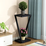 2 Tiers Modish Z-Shape Whit-Black Wood Floor Plant Stand Image - 4