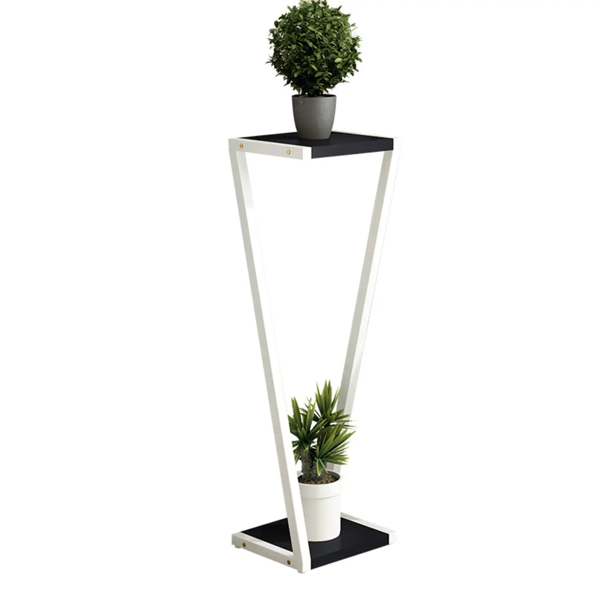 2 Tiers Modish Z-Shape Whit-Black Wood Floor Plant Stand Image - 5