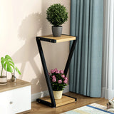 2 Tiers Modish Z-Shape Whit-Black Wood Floor Plant Stand Image - 8